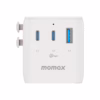 Momax หัวชาร์จ+หัวแปลงปลั๊กไฟ รุ่น 1-World2 AC 2 ช่อง 3-Port PD65W+ GAN 20W+USB-A18W รองรับ Plug Type-A - สี White