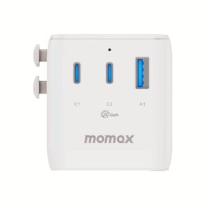 Momax หัวชาร์จ+หัวแปลงปลั๊กไฟ รุ่น 1-World2 AC 2 ช่อง 3-Port PD65W+ GAN 20W+USB-A18W รองรับ Plug Type-A - สี White