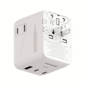 Momax หัวชาร์จ+หัวแปลงปลั๊กไฟ รุ่น 1-World2 AC 2 ช่อง 3-Port PD65W+ GAN 20W+USB-A18W รองรับ Plug Type-A - สี White
