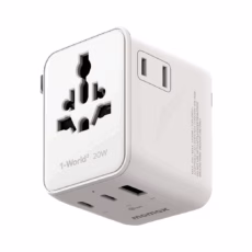 Momax หัวชาร์จ+หัวแปลงปลั๊กไฟ รุ่น 1-World2 AC 2 ช่อง 3-Port PD65W+ GAN 20W+USB-A18W รองรับ Plug Type-A - สี White