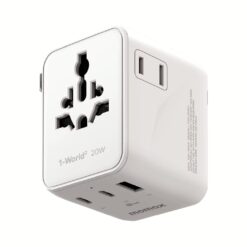 Momax หัวชาร์จ+หัวแปลงปลั๊กไฟ รุ่น 1-World2 AC 2 ช่อง 3-Port PD65W+ GAN 20W+USB-A18W รองรับ Plug Type-A - สี White