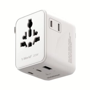 Momax หัวชาร์จ+หัวแปลงปลั๊กไฟ รุ่น 1-World2 AC 2 ช่อง 3-Port PD65W+ GAN 20W+USB-A18W รองรับ Plug Type-A - สี White
