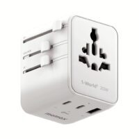 Momax หัวชาร์จ+หัวแปลงปลั๊กไฟ รุ่น 1-World2 AC 2 ช่อง 3-Port PD65W+ GAN 20W+USB-A18W รองรับ Plug Type-A - สี White
