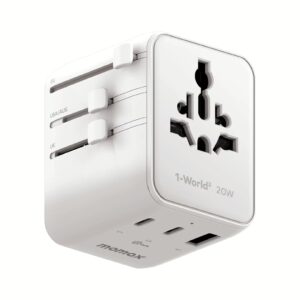 Momax หัวชาร์จ+หัวแปลงปลั๊กไฟ รุ่น 1-World2 AC 2 ช่อง 3-Port PD65W+ GAN 20W+USB-A18W รองรับ Plug Type-A - สี White