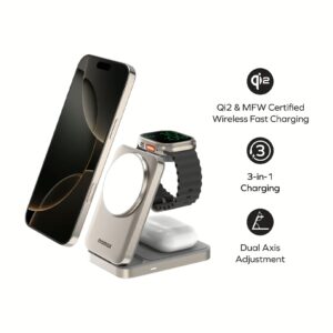 Momax แท่นชาร์จไร้สาย Momax รุ่น 1-Charge Q.Port Qi2 3-in-1 (15W) - สี Titanium