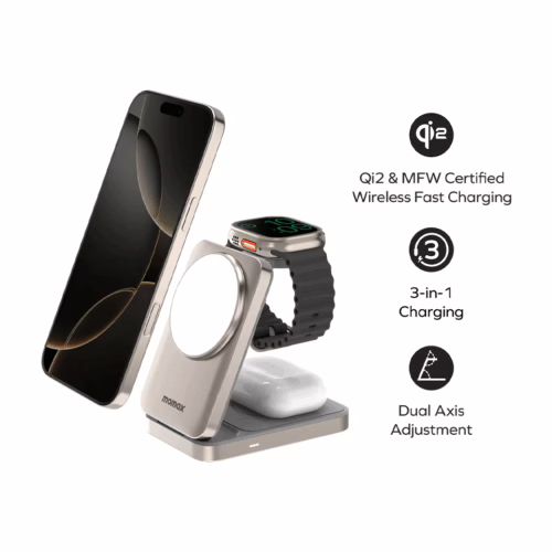 Momax แท่นชาร์จไร้สาย Momax รุ่น 1-Charge Q.Port Qi2 3-in-1 (15W) - สี Titanium