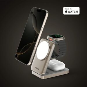 Momax แท่นชาร์จไร้สาย Momax รุ่น 1-Charge Q.Port Qi2 3-in-1 (15W) - สี Titanium