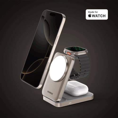 Momax แท่นชาร์จไร้สาย Momax รุ่น 1-Charge Q.Port Qi2 3-in-1 (15W) - สี Titanium