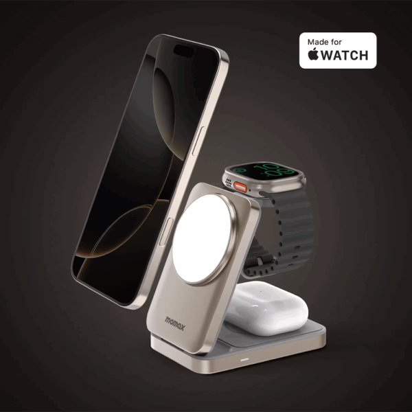 Momax แท่นชาร์จไร้สาย Momax รุ่น 1-Charge Q.Port Qi2 3-in-1 (15W) - สี Titanium