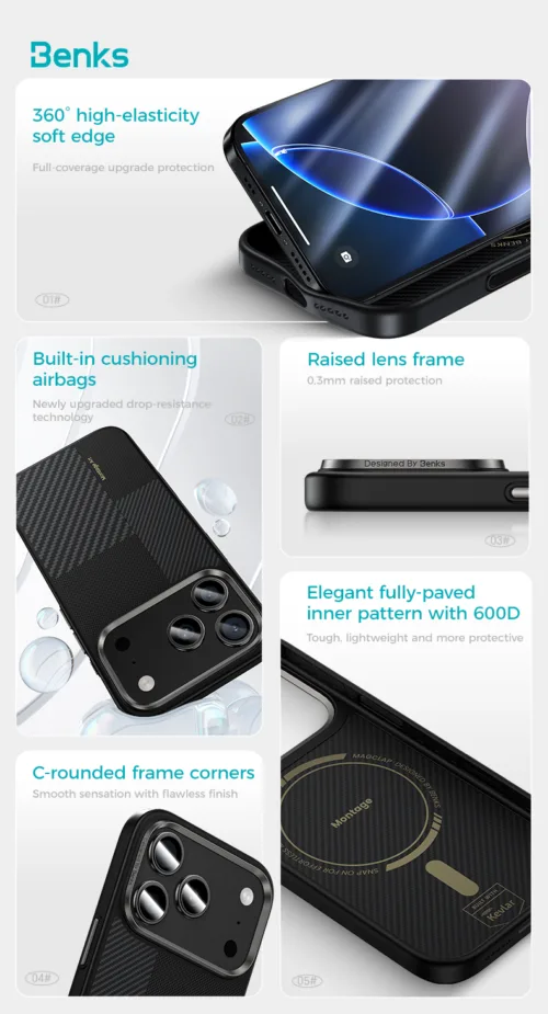 Benks รุ่น ArmorPro Montage Kevlar® with Camera Control - เคส iPhone 17 Pro - สี Black - Image 7