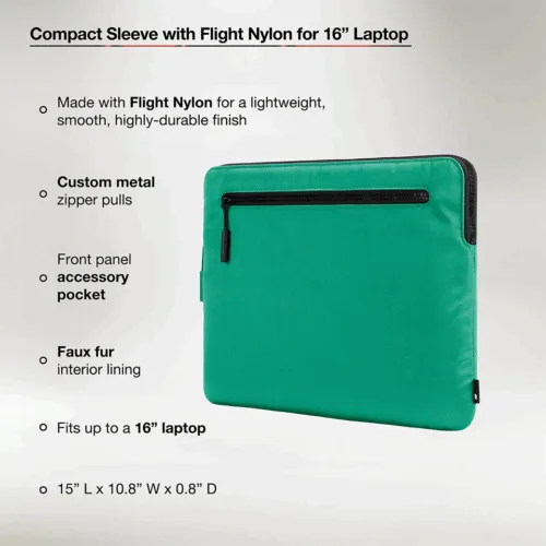 Incase รุ่น Compact Sleeve in Flight Nylon Thunderbolt (USB-C) - ซองใส่แล็ปท็อป MacBook Pro 15"/ MacBook Pro 16" (M1-M4, 2016-2024) - สี Ocean Jade - Image 6