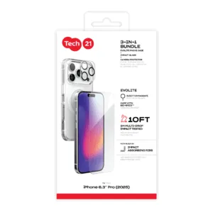 Tech21 รุ่น EvoLite (MagSafe) - เซ็ตเคส+ฟิล์ม+แผ่นเลนส์ iPhone 17 Pro - สี Clear