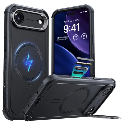 ESR รุ่น Cyber Tough Case with Stash Stand (Camera Control Button) - เคส iPhone 17 Air - สี Black