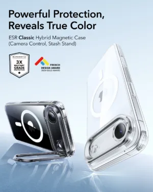 ESR รุ่น Classic Hybrid Case with Stash Stand (Camera Control Button) - เคส iPhone 17 Air - สี Clear