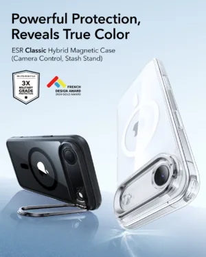 ESR รุ่น Classic Hybrid Case with Stash Stand (Camera Control Button) - เคส iPhone 17 Air - สี Clear Black
