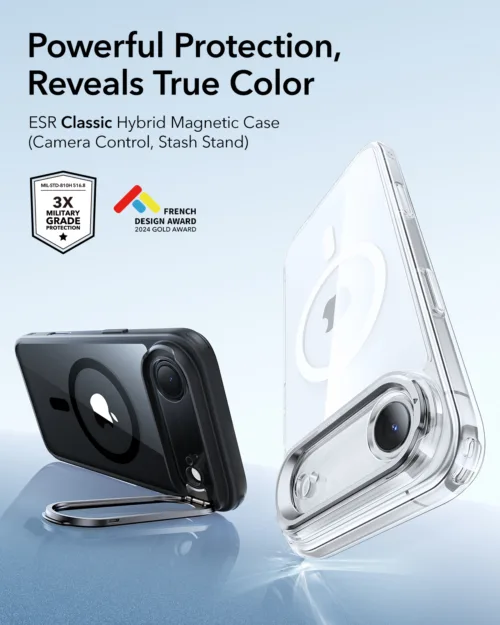 ESR รุ่น Classic Hybrid Case with Stash Stand (Camera Control Button) - เคส iPhone 17 Air - สี Clear Black - Image 2