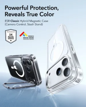ESR รุ่น Classic Hybrid Case with Stash Stand (Camera Control Button) - เคส iPhone 17 Pro - สี Clear