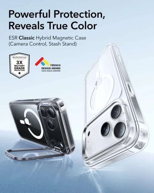 ESR รุ่น Classic Hybrid Case with Stash Stand (Camera Control Button) - เคส iPhone 17 Pro - สี Clear - Image 2