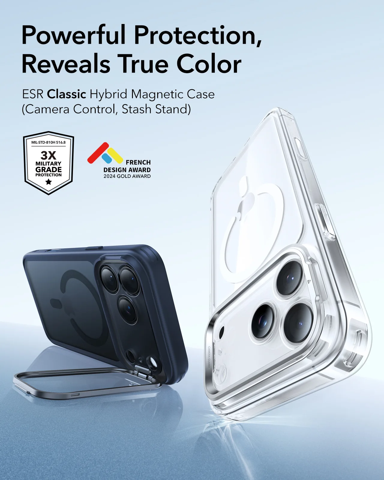 ESR รุ่น Classic Hybrid Case with Stash Stand (Camera Control Button) - เคส iPhone 17 Pro - สี Frosted Blue 2 ESR รุ่น Classic Hybrid Case with Stash Stand (Camera Control Button) - เคส iPhone 17 Pro - สี Frosted Blue - Image 2