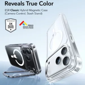 ESR รุ่น Classic Hybrid Case with Stash Stand (Camera Control Button) - เคส iPhone 17 Pro Max - สี Clear