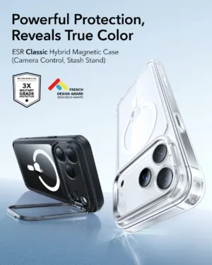 ESR รุ่น Classic Hybrid Case with Stash Stand (Camera Control Button) - เคส iPhone 17 Pro Max - สี Clear Black