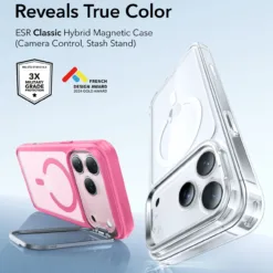 ESR รุ่น Classic Hybrid Case with Stash Stand (Camera Control Button) - เคส iPhone 17 Pro Max - สี Frosted Pink
