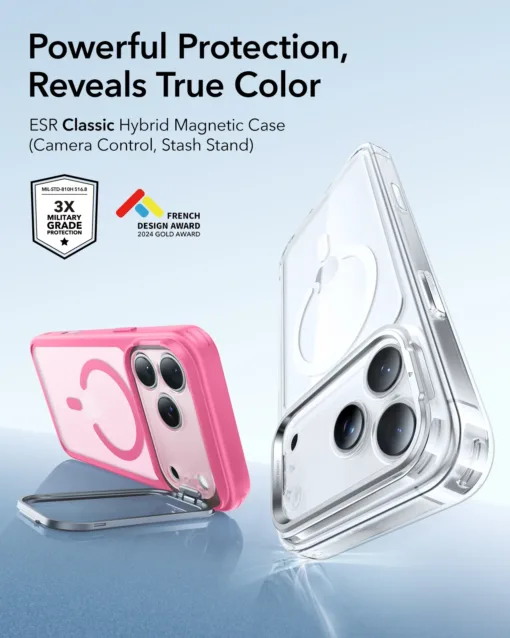 ESR รุ่น Classic Hybrid Case with Stash Stand (Camera Control Button) - เคส iPhone 17 Pro Max - สี Frosted Pink - Image 2