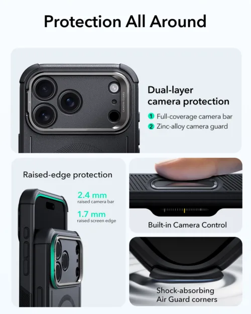 ESR รุ่น Cyber Tough Case with Stash Stand (Camera Control Button) - เคส iPhone 17 Pro - สี Black - Image 6