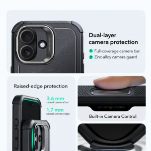 ESR รุ่น Cyber Tough Case with Stash Stand (Camera Control Button) - เคส iPhone 17 - สี Black