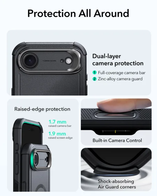 ESR รุ่น Cyber Tough Case with Stash Stand (Camera Control Button) - เคส iPhone 17 Air - สี Black - Image 3