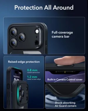 ESR รุ่น Classic Hybrid Case (Camera Control Button) - Bundle Set - เคส+ฟิล์ม iPhone 17 Pro - สี Clear Black