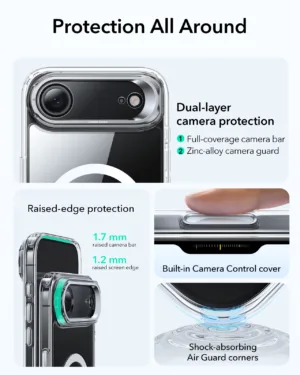 ESR รุ่น Classic Hybrid Case with Stash Stand (Camera Control Button) - เคส iPhone 17 Air - สี Clear