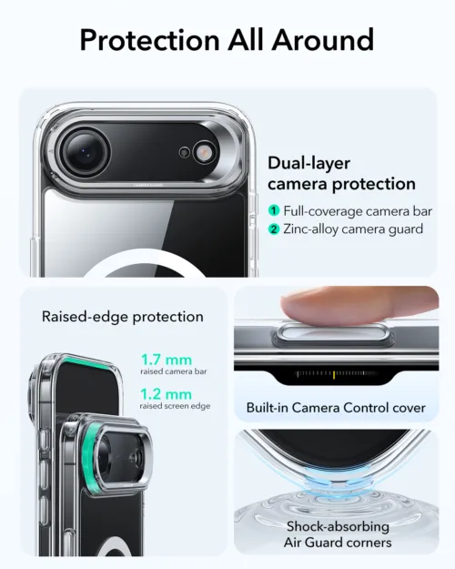 ESR รุ่น Classic Hybrid Case with Stash Stand (Camera Control Button) - เคส iPhone 17 Air - สี Clear - Image 4