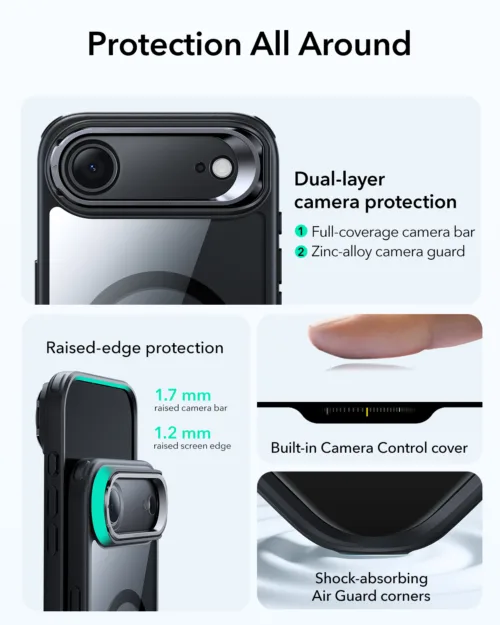 ESR รุ่น Classic Hybrid Case with Stash Stand (Camera Control Button) - เคส iPhone 17 Air - สี Clear Black - Image 4