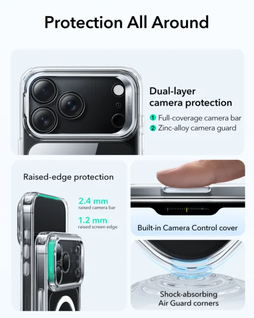 ESR รุ่น Classic Hybrid Case with Stash Stand (Camera Control Button) - เคส iPhone 17 Pro - สี Clear - Image 4