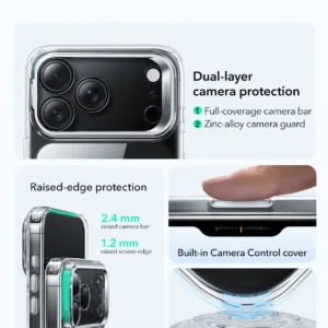 ESR รุ่น Classic Hybrid Case with Stash Stand (Camera Control Button) - เคส iPhone 17 Pro Max - สี Clear