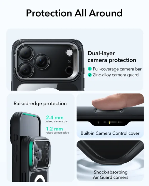 ESR รุ่น Classic Hybrid Case with Stash Stand (Camera Control Button) - เคส iPhone 17 Pro Max - สี Clear Black - Image 4