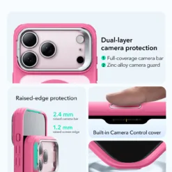 ESR รุ่น Classic Hybrid Case with Stash Stand (Camera Control Button) - เคส iPhone 17 Pro Max - สี Frosted Pink