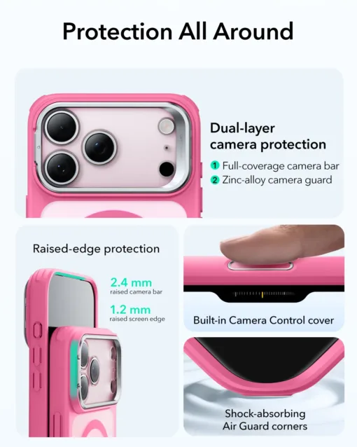 ESR รุ่น Classic Hybrid Case with Stash Stand (Camera Control Button) - เคส iPhone 17 Pro Max - สี Frosted Pink - Image 4