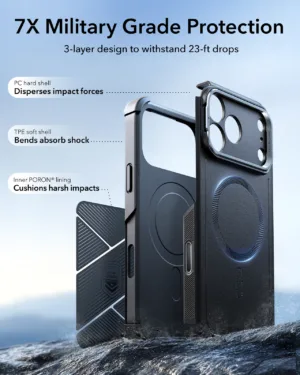 ESR รุ่น Cyber Tough Case with Stash Stand (Camera Control Button) - เคส iPhone 17 Pro - สี Black