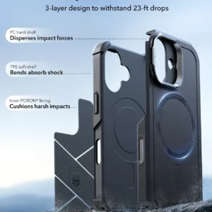 ESR รุ่น Cyber Tough Case with Stash Stand (Camera Control Button) - เคส iPhone 17 - สี Black