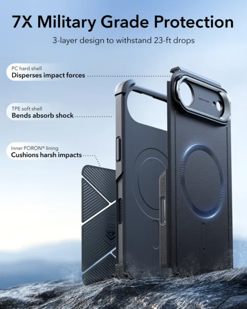 ESR รุ่น Cyber Tough Case with Stash Stand (Camera Control Button) - เคส iPhone 17 Air - สี Black - Image 4