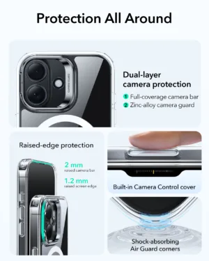 ESR รุ่น Classic Hybrid Case with Stash Stand (Camera Control Button) - เคส iPhone 17 - สี Clear