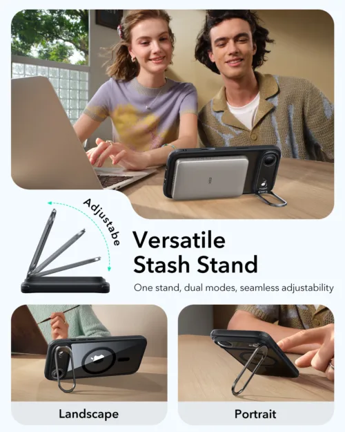 ESR รุ่น Classic Hybrid Case with Stash Stand (Camera Control Button) - เคส iPhone 17 Air - สี Clear Black - Image 5