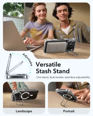 ESR รุ่น Classic Hybrid Case with Stash Stand (Camera Control Button) - เคส iPhone 17 Pro - สี Clear