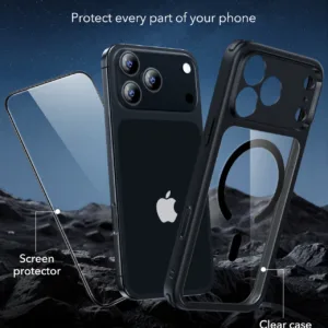 ESR รุ่น Classic Hybrid Case (Camera Control Button) - Bundle Set - เคสรวมฟิล์มในชุด iPhone 17 Pro Max - สี Clear Black