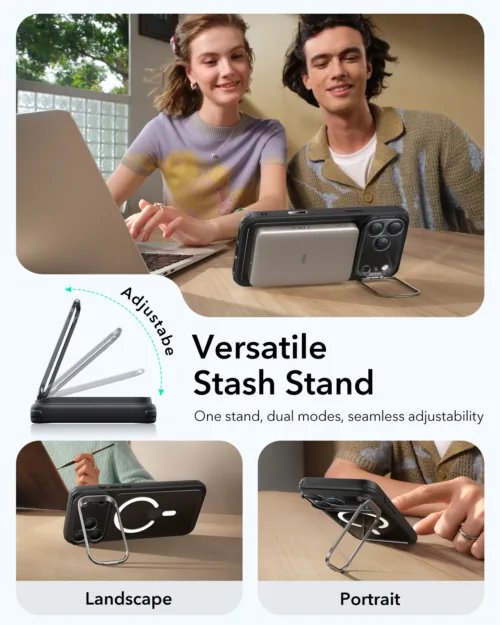ESR รุ่น Classic Hybrid Case with Stash Stand (Camera Control Button) - เคส iPhone 17 Pro Max - สี Clear Black - Image 5