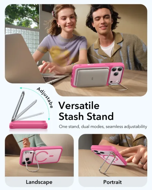 ESR รุ่น Classic Hybrid Case with Stash Stand (Camera Control Button) - เคส iPhone 17 Pro Max - สี Frosted Pink - Image 5