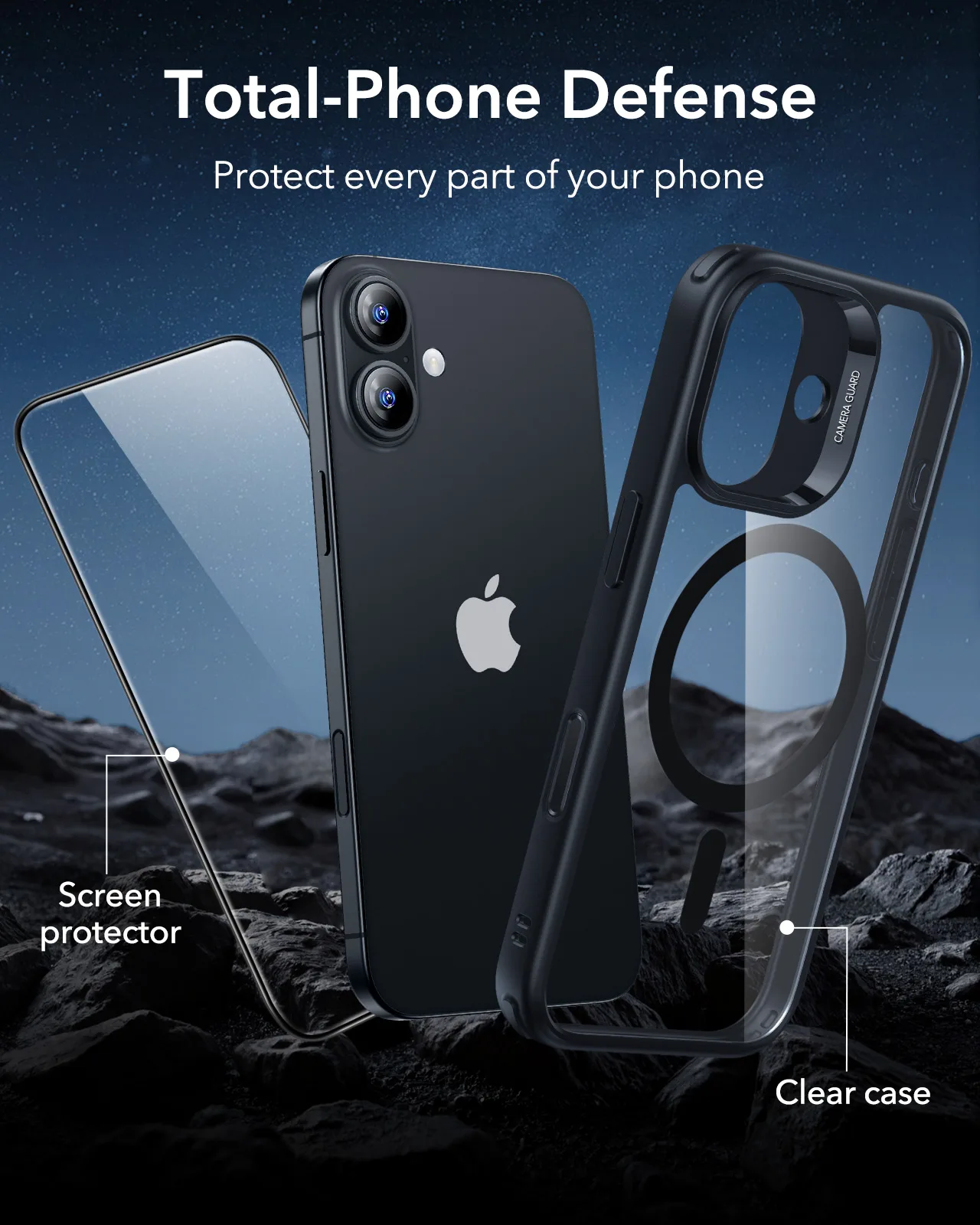 ESR รุ่น Classic Hybrid Case (Camera Control Button) - Bundle Set - เคสรวมฟิล์มในชุด iPhone 17 - สี Clear Black 5 ESR รุ่น Classic Hybrid Case (Camera Control Button) - Bundle Set - เคสรวมฟิล์มในชุด iPhone 17 - สี Clear Black - Image 5