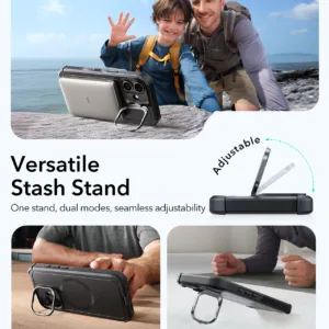 ESR รุ่น Cyber Tough Case with Stash Stand (Camera Control Button) - เคส iPhone 17 - สี Black